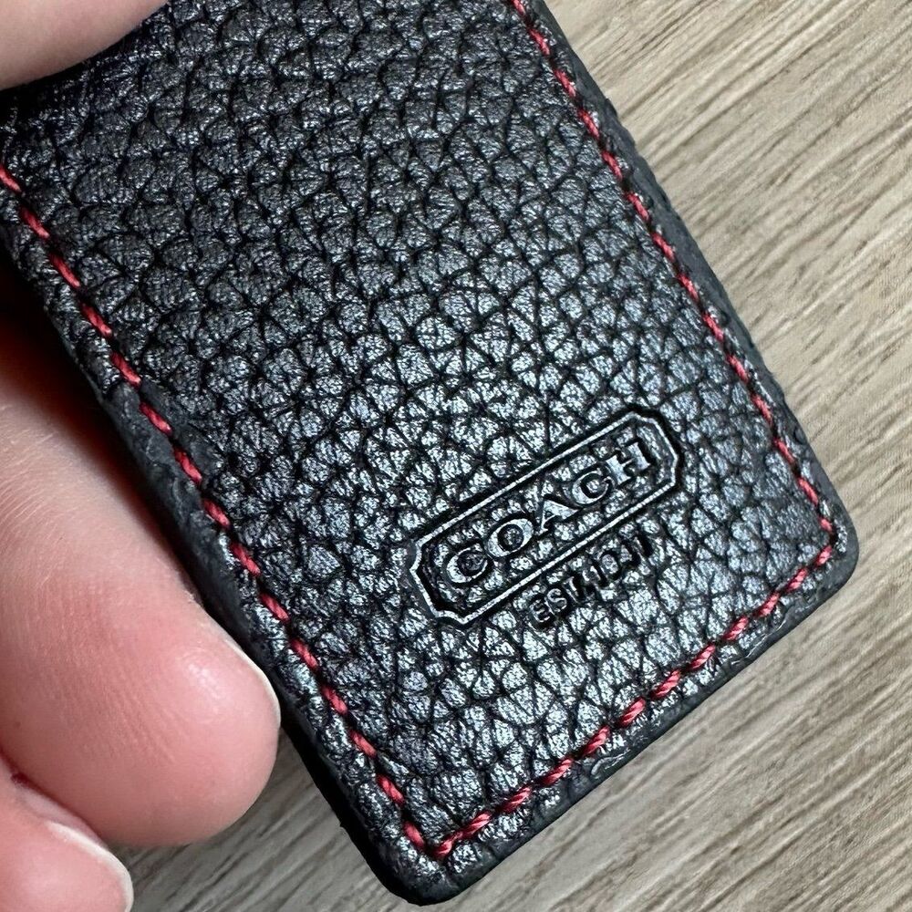 Coach Black & Red Leather 7” Bookmark With Photo Slot Made In Turkey - Picture 3 of 8